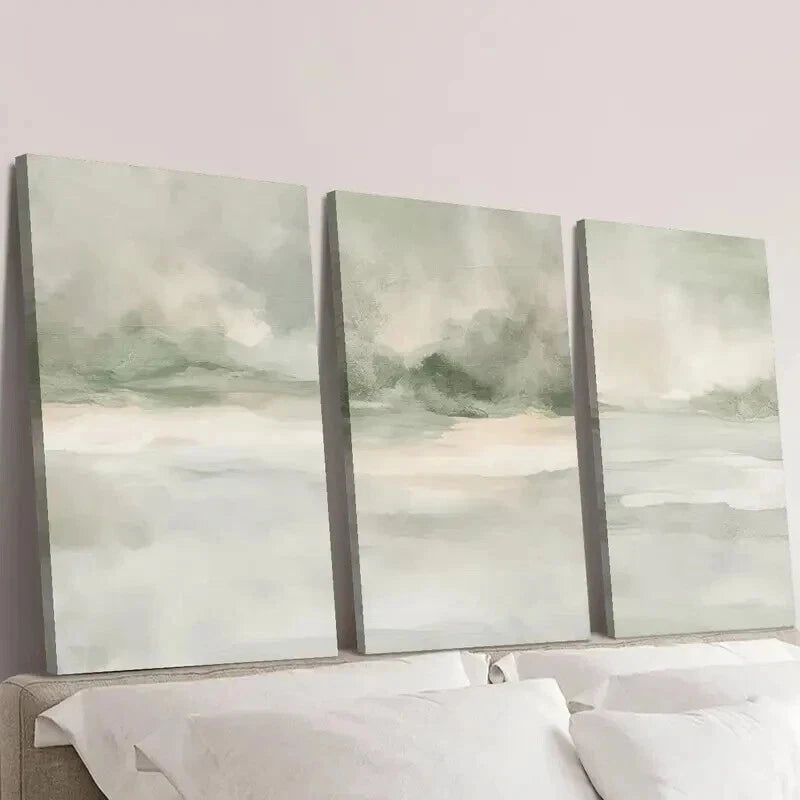 3pcs Sage Green Abstract Landscape Decoration Wall Art Set Canvas Framed 50x70cm - High Quality Print 100% Australian Made Wall Canvas Ready to Hang