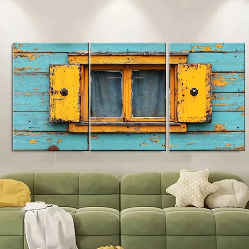 3pcs Wood Caravan Window Metal Print Ready to Hang Art