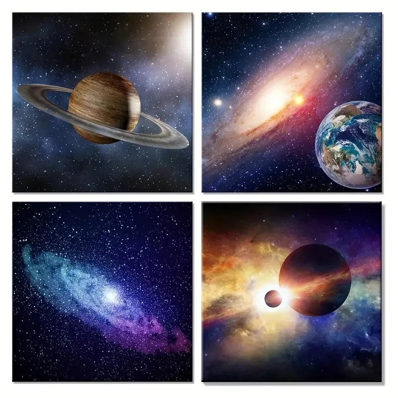 4pcs  Space And Astronomy Themed Prints Wall Art Canvas Framed