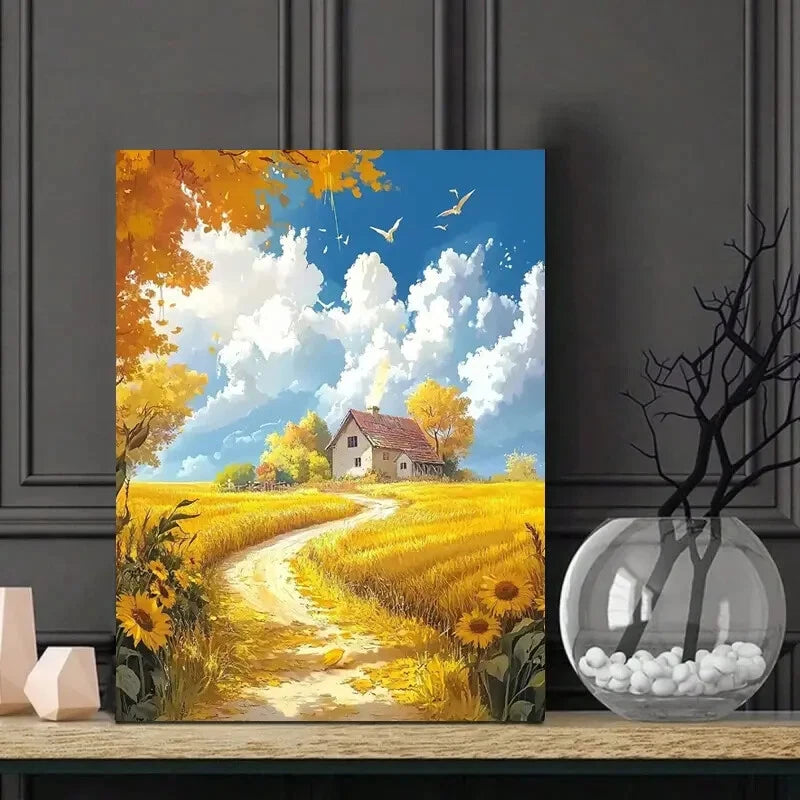 Autumn Countryside Old house Painting 40x60cm Metal Print Ready to Hang