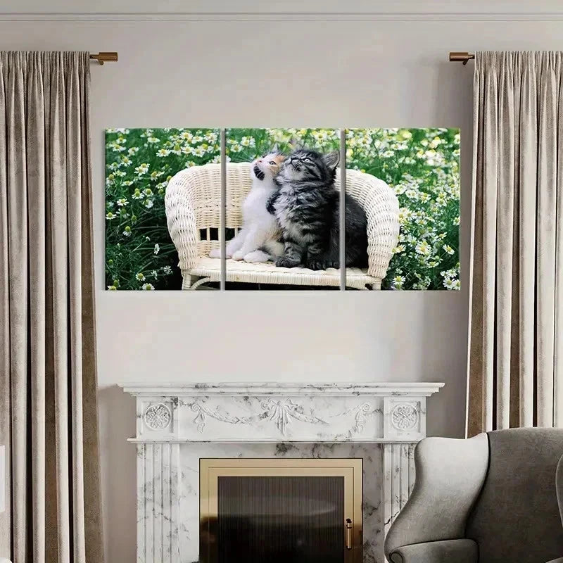 3pcs Pet Art Cute Little Cats Modern Wall Art Set Canvas Framed 40x60cm - High Quality Print 100% Australian Made Wall Canvas Ready to Hang