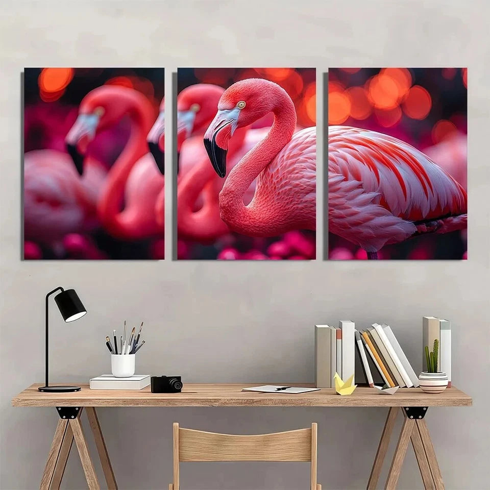 3pcs Vibrant Flamingo Colorful Polka Dot Pattern Metal Print Ready to Hang Art