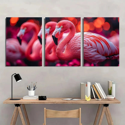3pcs Vibrant Flamingo Colorful Polka Dot Pattern Metal Print Ready to Hang Art