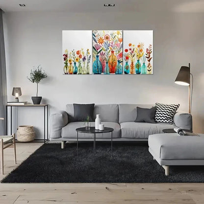 3pcs Colorful Decor with Vases and Flowers Metal Print Ready to Hang Art