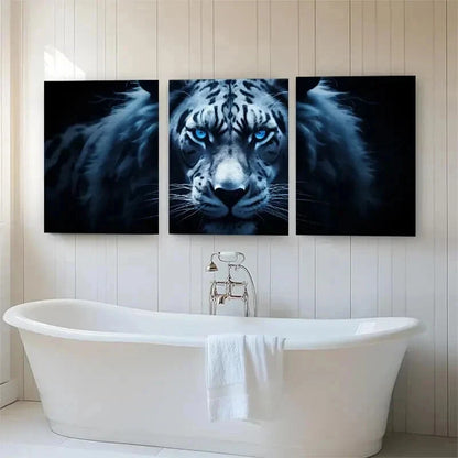 3pcs Majestic White Tiger Piercing Blue Perfect Wall Art Set Canvas Framed 40x60cm - High Quality Print 100% Australian Made Wall Canvas Ready to Hang