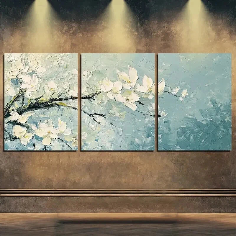 3pcs White Floral Flowers Beauty Nature Perfect Wall Art Set Canvas Framed 60x90cm - High Quality Print 100% Australian Made Wall Canvas Ready to Hang