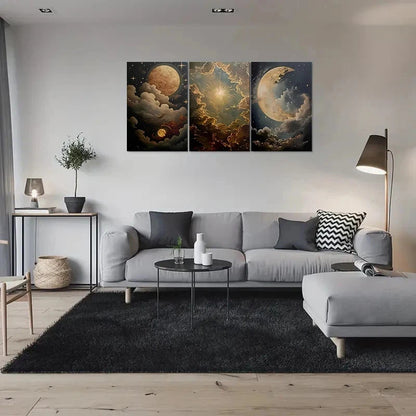 3pcs Starry Night Sky Celestial Moon Clouds Metal Print Ready to Hang Art