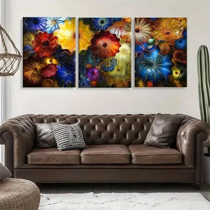 3pcs Colorful Umbrella Flower Design Perfect Wall Art Canvas Unframed - High Quality Print 100% Australian Made Wall Canvas