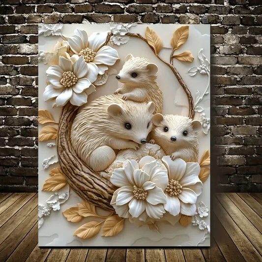 Featuring Hedgehogs Among Heart Painting  40x60cm Metal Print Ready to Hang