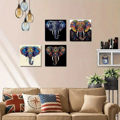 4pcs Colorful Elephant Wall Art Prints Wall Art Canvas Framed