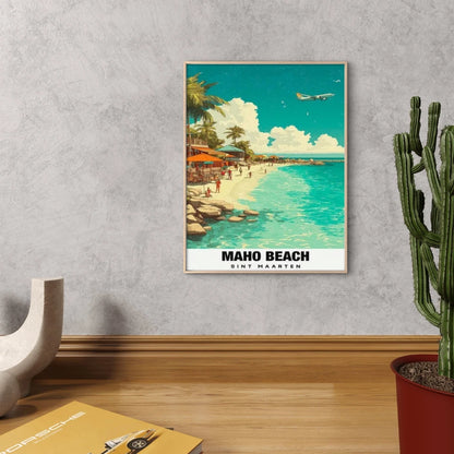 Maho Beach Sint Maarten Turquoise Caribbean Travel Poster Print Wall Art