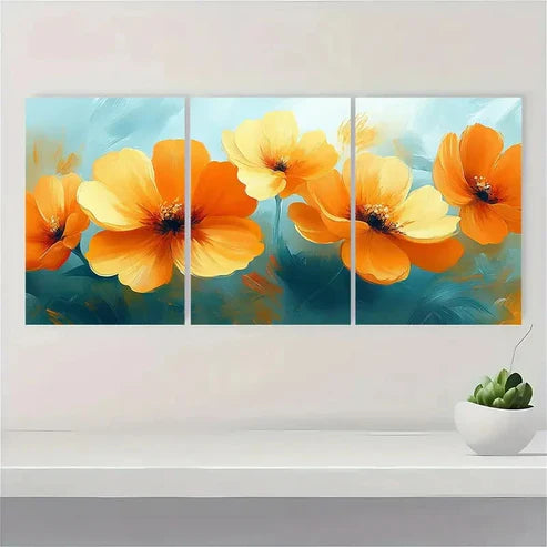 3pcs Yellow Flowers Abstract Giclee AG\ Wall Art Set Canvas Unframed - High Quality Print 100% Australian Made Wall Canvas