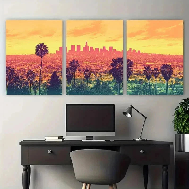 3pcs California City Los Angeles Perfect Wall Art Canvas Framed 60x90cm