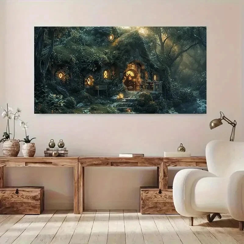 Enchanted Forest House wall canvas office home room framed 120x60cm - Bella Home Decor