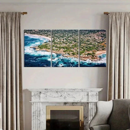 3pcs Sea Waves Coastline Modern Decor Wall Art Set Canvas Framed 40x60cm - High Quality Print 100% Australian Made Wall Canvas Ready to Hang