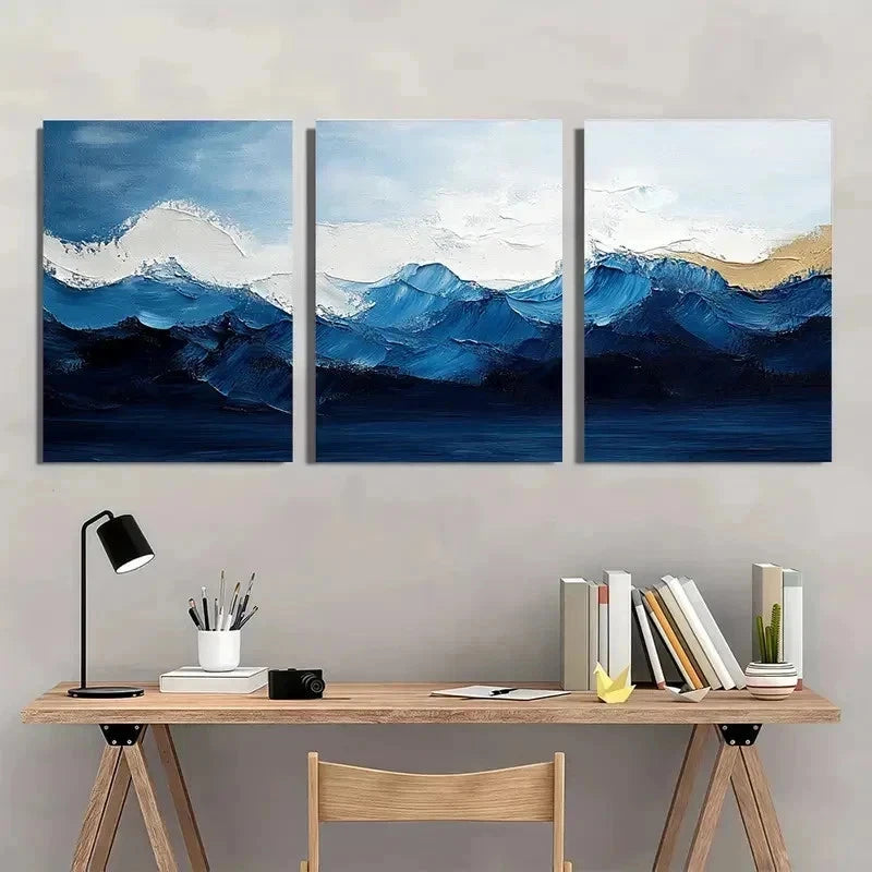 3pcs Blue And White Abstract Minimalist Perfect Wall Art Set Canvas Framed 40x60cm - High Quality Print 100% Australian Made Wall Canvas Ready to Hang