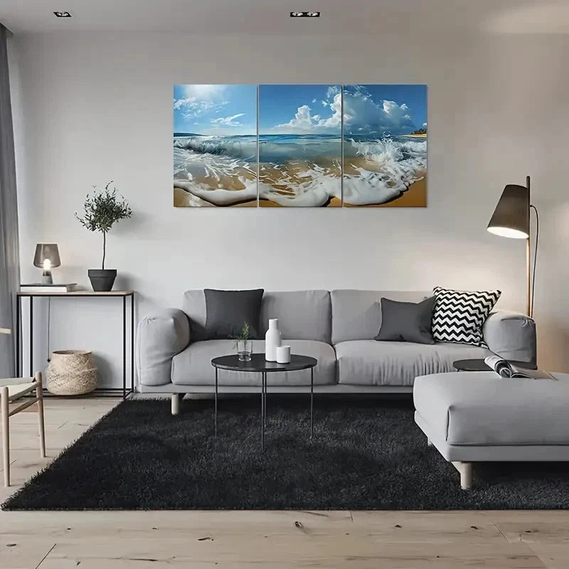3pcs Beach Waves Ocean Scene Coastal Metal Print Ready to Hang Art
