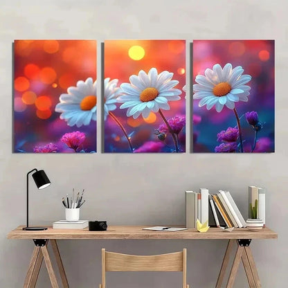 3pcs Featuring Floral Crisp White Daisies Wall Art Set Canvas Framed 40x60cm - High Quality Print 100% Australian Made Wall Canvas Ready to Hang