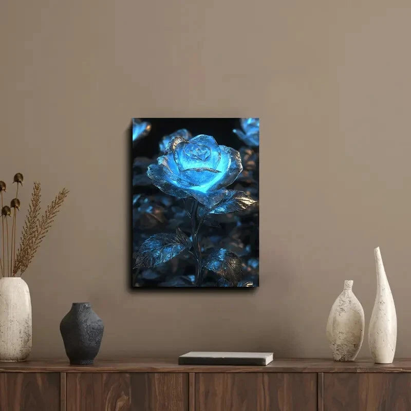 Elegant Blue Rose Painting Blue 40x60cm Metal Print Ready to Hang