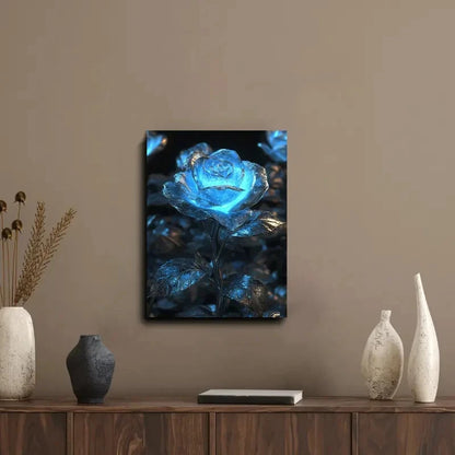 Elegant Blue Rose Painting Blue 40x60cm Metal Print Ready to Hang