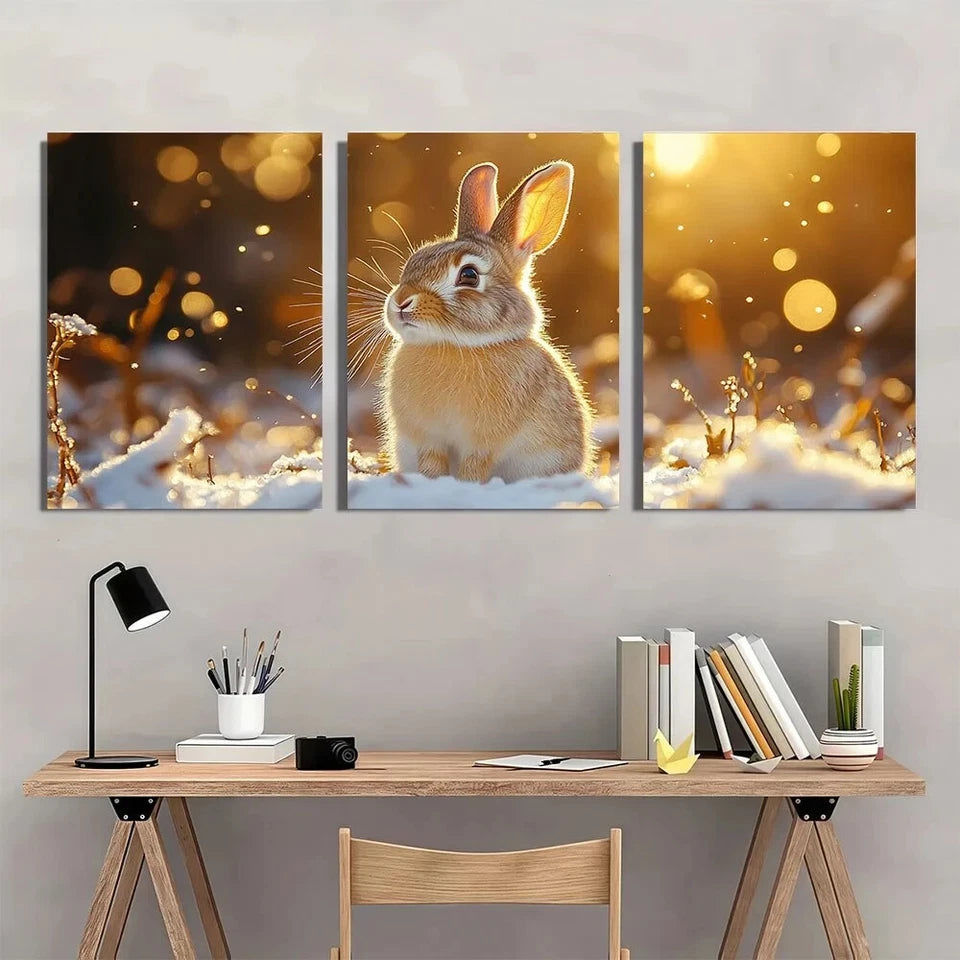 3pcs Vibrant Rabbit Tail Forest Animal Metal Print Ready to Hang Art