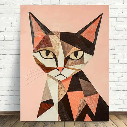 Beautiful Geometric Cat Modern Vintage Painting 40x60cm Metal Print Ready to Hang