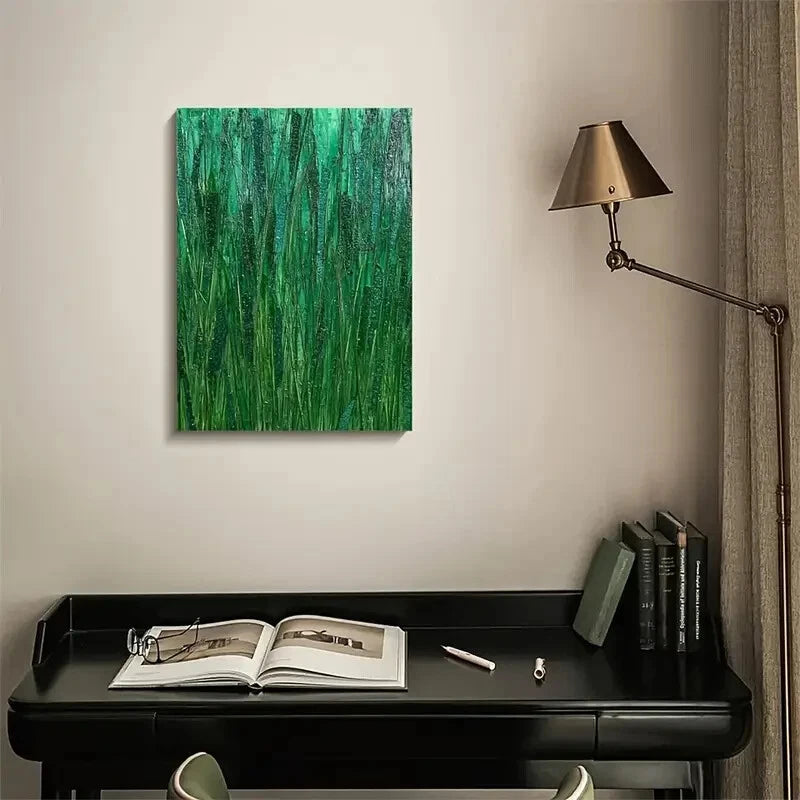 Thatch Grass Meadow Colorful Painting 40x60cm Metal Print Ready to Hang