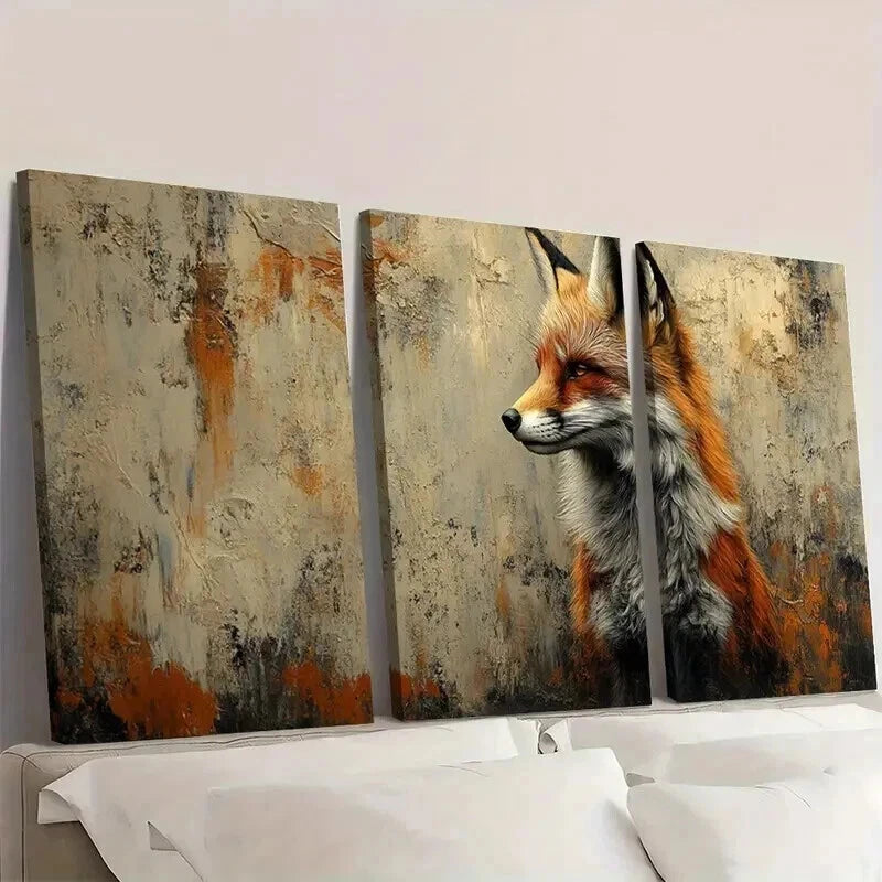 3pcs Vintage Fox Realistic Animal Printe Wall Art Set Canvas Framed 40x60cm - High Quality Print 100% Australian Made Wall Canvas Ready to Hang