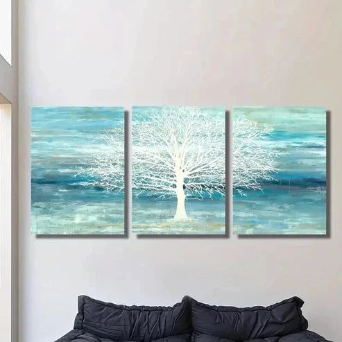 3pcs Cyan and Blue Landscape & White Tree Wall Art Canvas Unframed – High Quality Print 100% Australian Made Wall Canvas