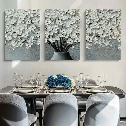 3pcs Elegant White Floral in Vases Decoration Wall Art Set Canvas Framed 40x60cm - High Quality Print 100% Australian Made Wall Canvas Ready to Hang