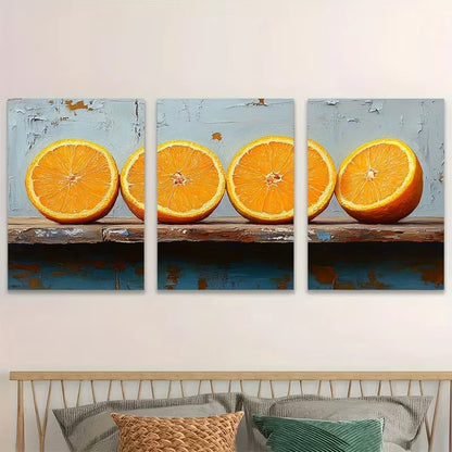 3pcs Abstract Orange Slices Design Metal Print Ready to Hang Art