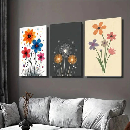 3pcs Modern Minimalist Floral Colorful Flowers Wall Art Set Canvas Framed 40x60cm - High Quality Print 100% Australian Made Wall Canvas Ready to Hang