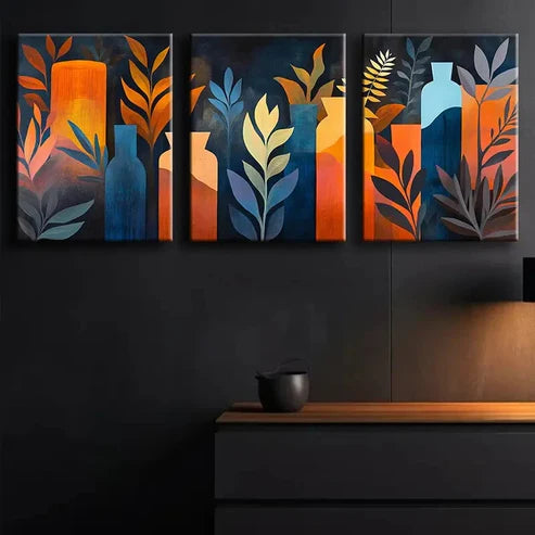 3pcs Colorful Abstract Vase Design Perfect Wall Art Set Canvas Unframed - High Quality Print 100% Australian Made Wall Canvas