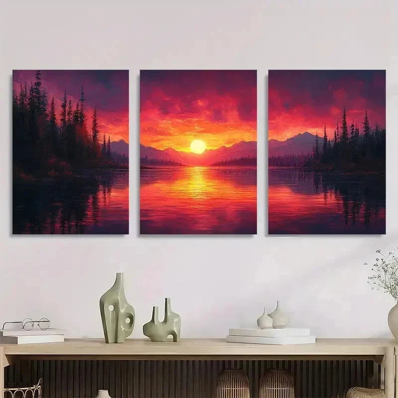 3pcs Color Burs Sunset Abstract Vibrant Perfect Wall Art Set Canvas Framed 40x60cm - High Quality Print 100% Australian Made Wall Canvas Ready to Hang