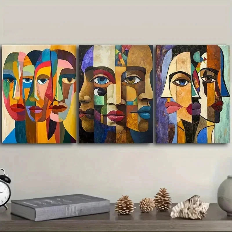 3pcs Three Distinct Faces Art Painting  Wall Art Set Canvas Framed 40x60cm - High Quality Print 100% Australian Made Wall Canvas Ready to Hang