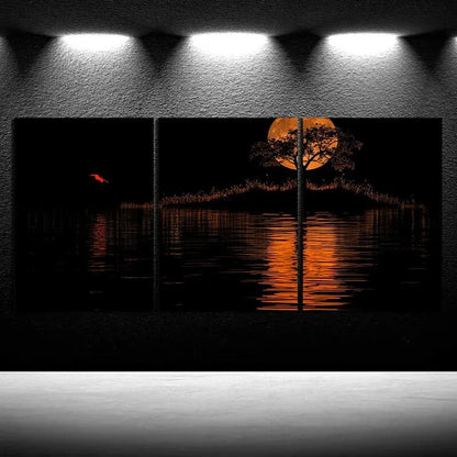 3pcs Reflection of Trees Water & Moon Night Metal Print Ready to Hang Art