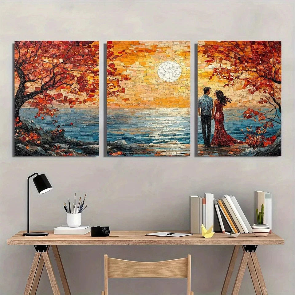3pcs Romantic Sunset Vibrant Autumn Metal Print Ready to Hang Art
