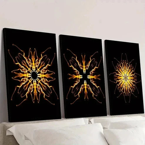 3pcs Abstract Psychedelic Golden Kaleidoscope Wall Art Canvas Unframed - High Quality Print 100% Australian Made Wall Canvas