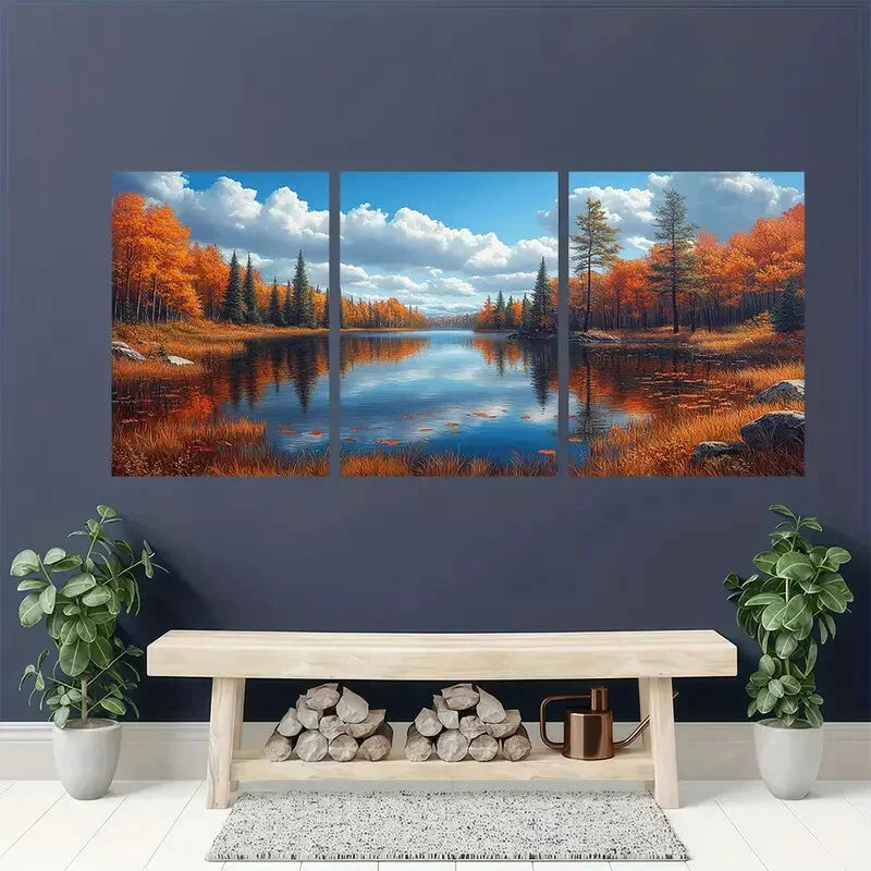 3pcs Trout Lake Canada Ontario Panoramic Wall Art Set Canvas Framed 40x60cm - High Quality Print 100% Australian Made Wall Canvas Ready to Hang
