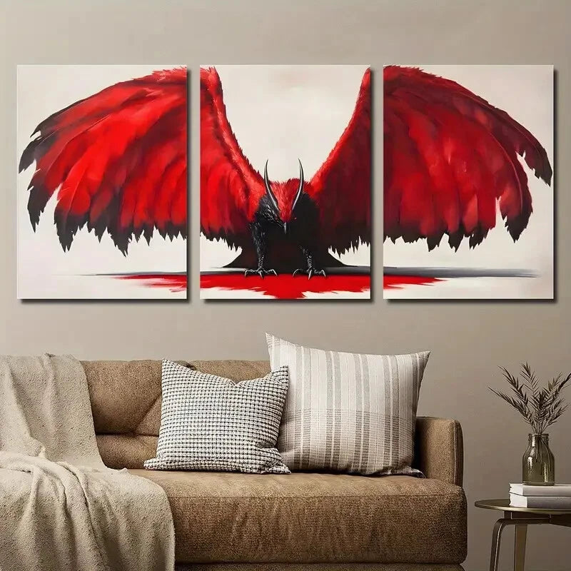 3pcs Red Griffin Fantasy Bird Décor Perfect Wall Art Set Canvas Framed 40x60cm - High Quality Print 100% Australian Made Wall Canvas Ready to Hang