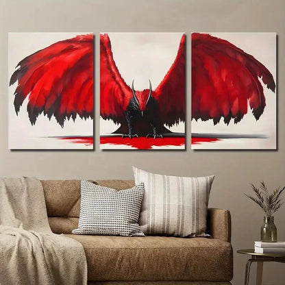 3pcs Red Griffin Fantasy Bird Décor Perfect Wall Art Set Canvas Framed 40x60cm - High Quality Print 100% Australian Made Wall Canvas Ready to Hang
