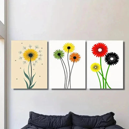 3pcs Colorful Modern Floral Abstract Flower Metal Print Ready to Hang Art