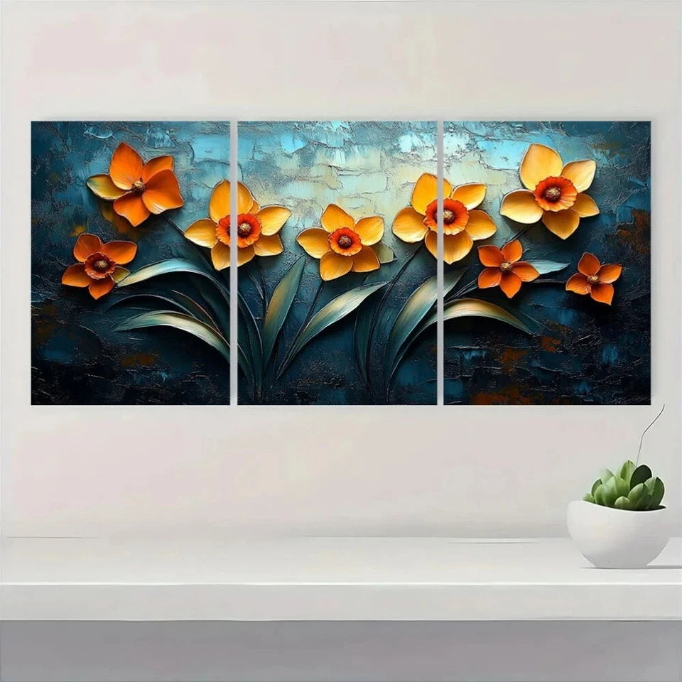 3pcs Vibrant Abstract Daffodil Modern Floral Metal Print Ready to Hang Art