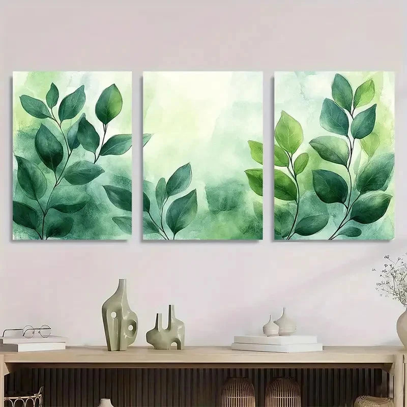 3pcs Botanical Leaf Illustrations Modern Perfect Wall Art Set Canvas Framed 40x60cm - High Quality Print 100% Australian Made Wall Canvas Ready to Hang