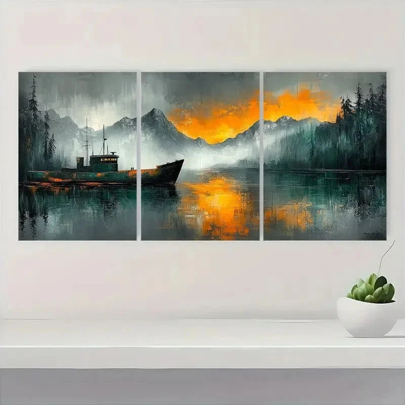 3pcs Abstract Haber Green Grey Theme U Wall Art Set Canvas Framed 60x90cm - High Quality Print 100% Australian Made Wall Canvas Ready to Hang