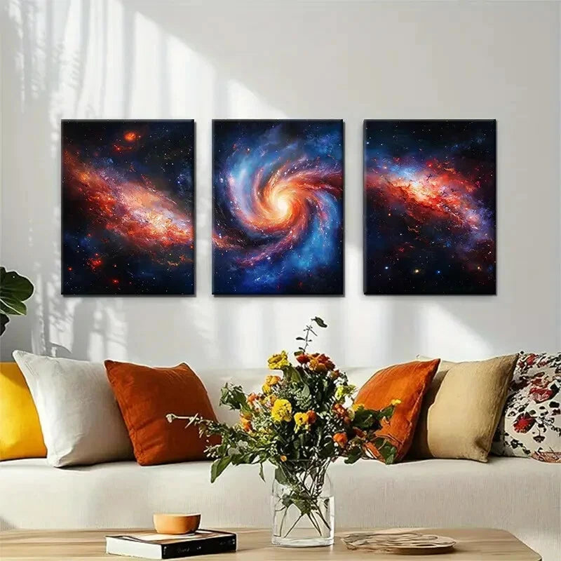 3pcs Cosmic Galaxy Nebula Spiral Sci-Fi Perfect Wall Art Set Canvas Framed 40x60cm - High Quality Print 100% Australian Made Wall Canvas Ready to Hang