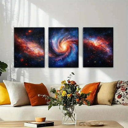 3pcs Cosmic Galaxy Nebula Spiral Sci-Fi Perfect Wall Art Set Canvas Framed 40x60cm - High Quality Print 100% Australian Made Wall Canvas Ready to Hang