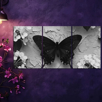 3pcs Black Butterfly Illustration Metal Print Ready to Hang Art