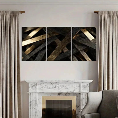 3pcs Modern Abstract Geometric Texture & Golden Metal Print Ready to Hang Art