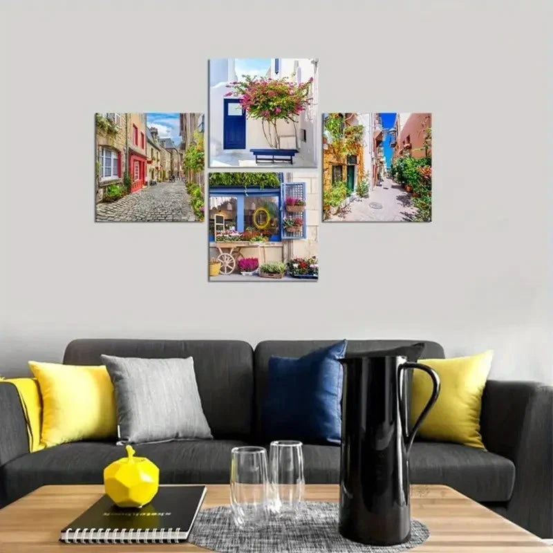 4pcs Italy Tuscan Wall Art Canvas Framed